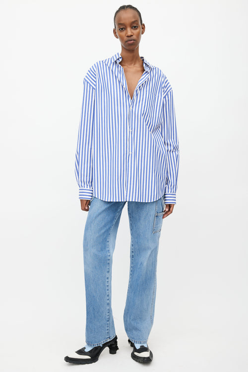 Junya Watanabe Blue & White Stripe Oversized Shirt