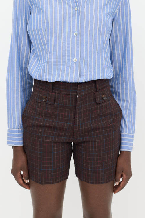 Junya Watanabe Brown & Red Wool Plaid Shorts