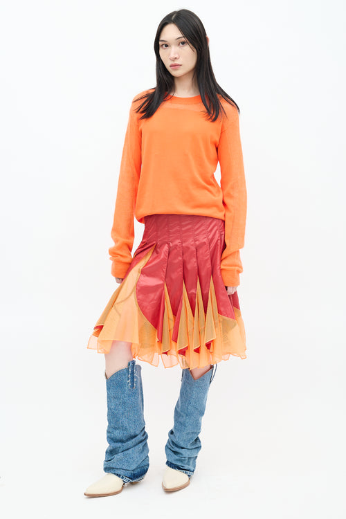 Junya Watanabe FW 2012 Red & Orange Mesh Godet Midi Skirt