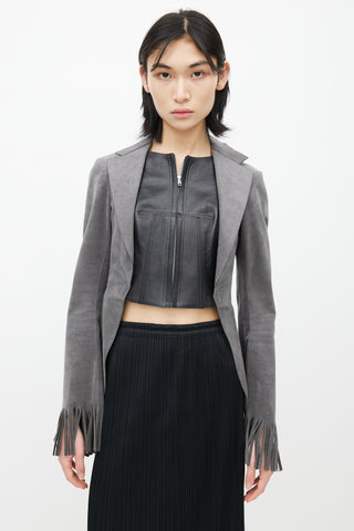 Junya Watanabe Grey & Black Leather Vest Fringe Blazer