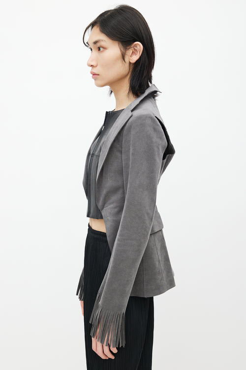 Junya Watanabe Grey & Black Leather Vest Fringe Blazer