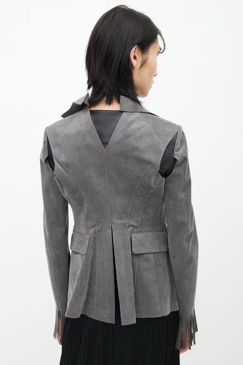Junya Watanabe Grey & Black Leather Vest Fringe Blazer