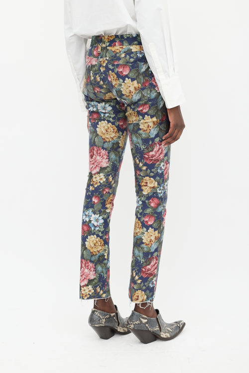 Junya Watanabe Navy & Multicolour Floral Slim Jeans