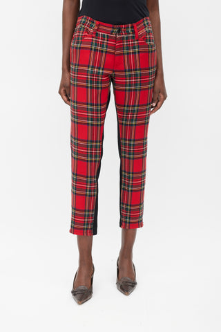 Junya Watanabe Red & Multicolour Plaid Front Trousers