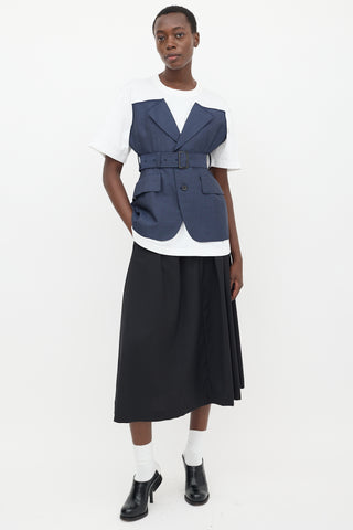 Junya Watanabe White & Blue Corset Belted T-Shirt