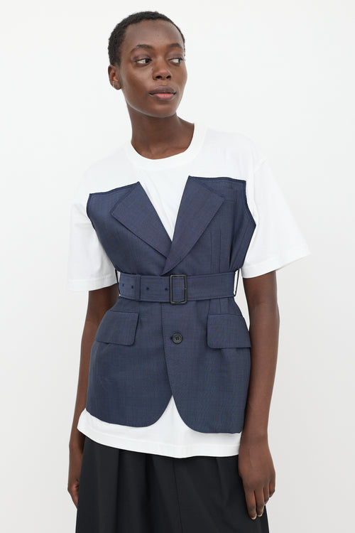 Junya Watanabe White & Blue Corset Belted T-Shirt