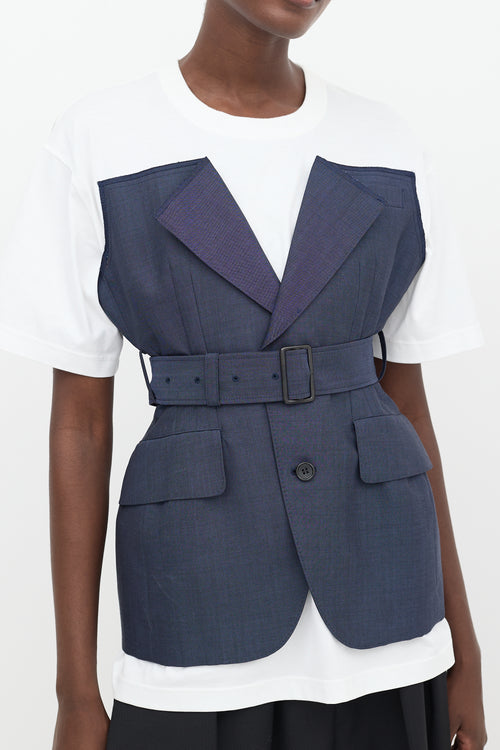 Junya Watanabe White & Blue Corset Belted T-Shirt