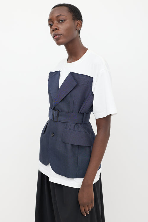 Junya Watanabe White & Blue Corset Belted T-Shirt