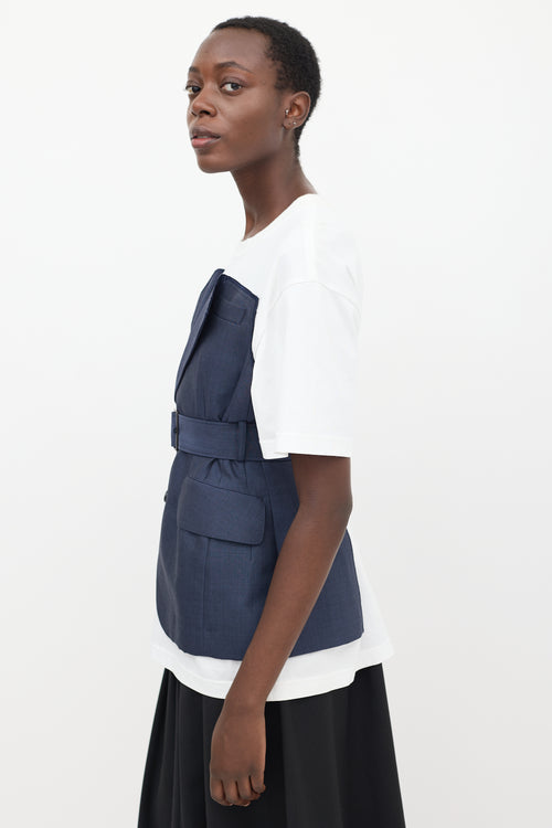 Junya Watanabe White & Blue Corset Belted T-Shirt