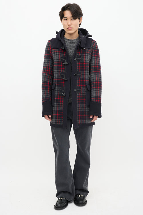 Junya Watanabe X Gloverall Navy & Multicolour Wool Plaid Coat