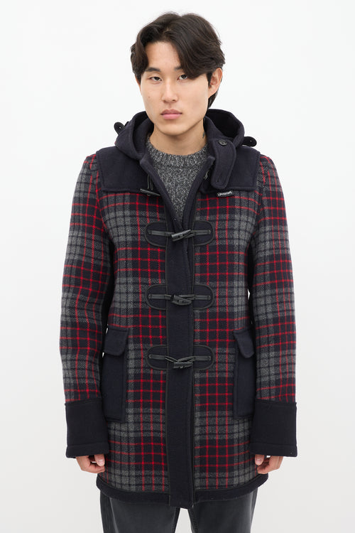 Junya Watanabe X Gloverall Navy & Multicolour Wool Plaid Coat