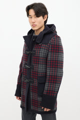 Junya Watanabe X Gloverall Navy & Multicolour Wool Plaid Coat