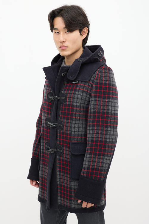 Junya Watanabe X Gloverall Navy & Multicolour Wool Plaid Coat