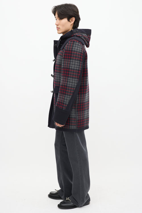 Junya Watanabe X Gloverall Navy & Multicolour Wool Plaid Coat