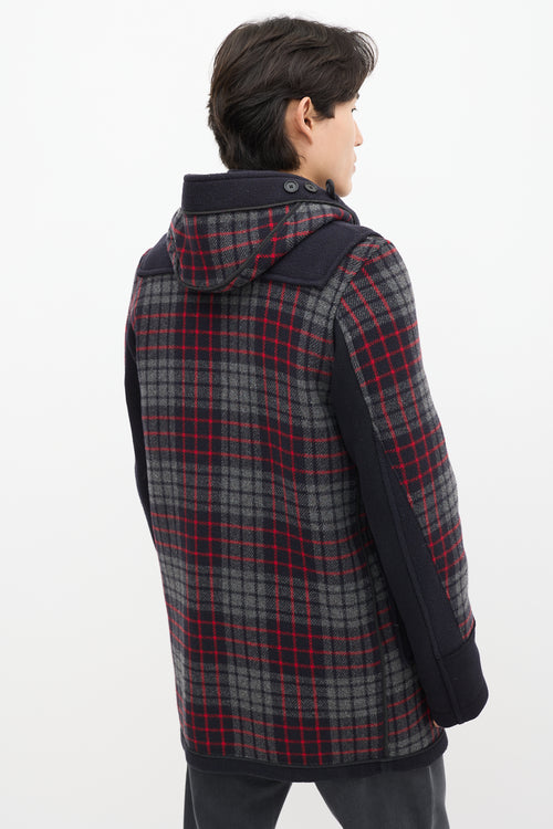 Junya Watanabe X Gloverall Navy & Multicolour Wool Plaid Coat