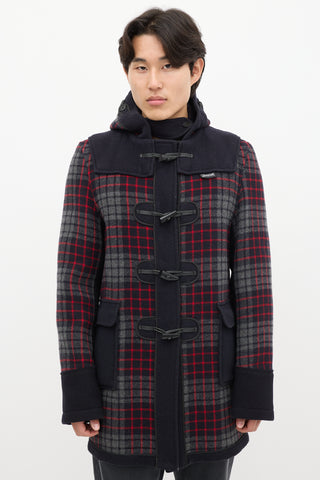 Junya Watanabe X Gloverall Navy & Multicolour Wool Plaid Coat