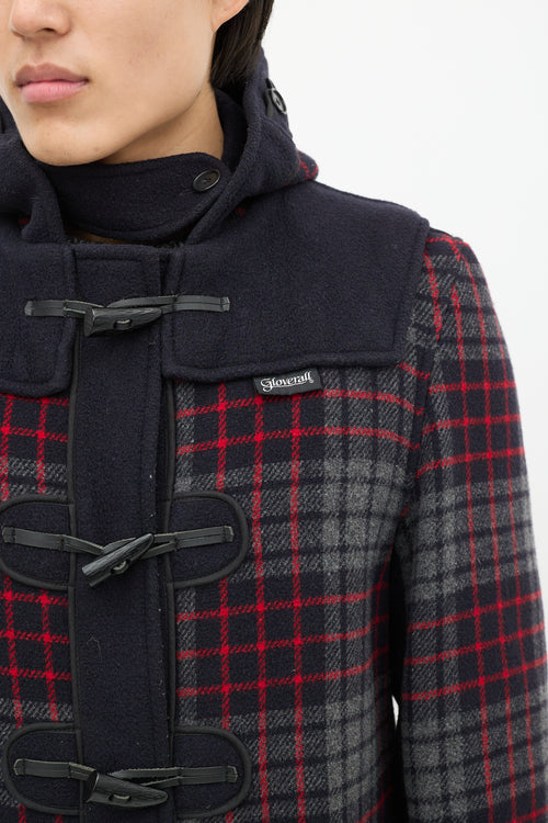 Junya Watanabe X Gloverall Navy & Multicolour Wool Plaid Coat