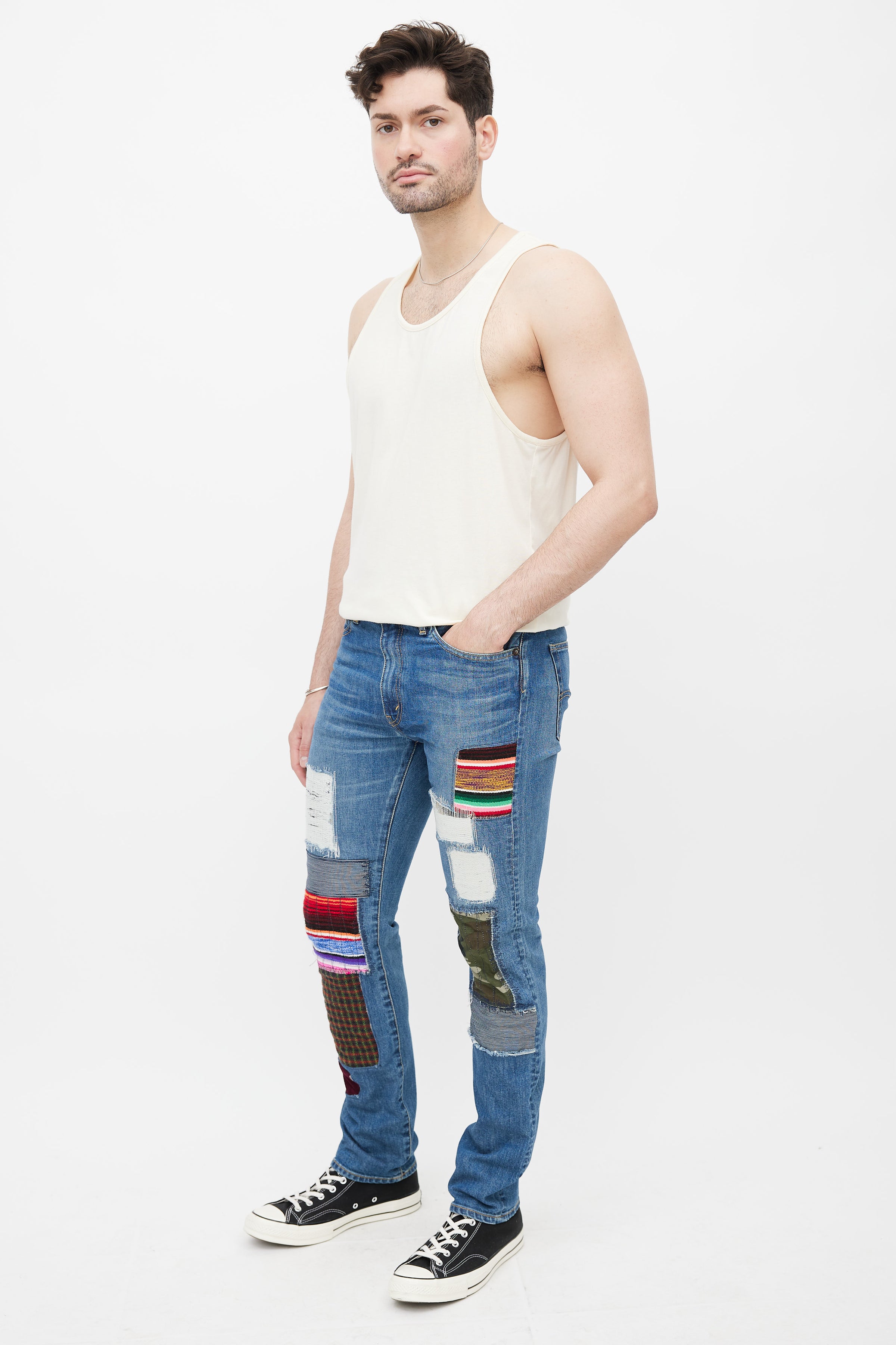 Junya Watanabe // x Levis Blue & Multicolour Patch Denim Jeans