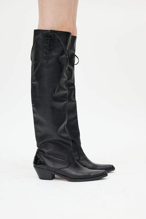Junya Watanabe Black Leather Lace Up Western Boot