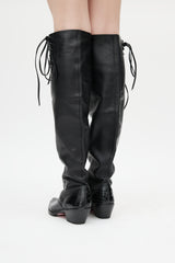 Junya Watanabe Black Leather Lace Up Western Boot
