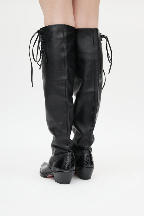 Junya Watanabe Black Leather Lace Up Western Boot