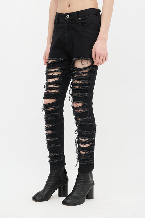 Junya Watanabe Black Ripped Skinny Jeans