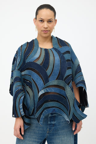 Junya Watanabe Mesh & Denim Patchwork Top