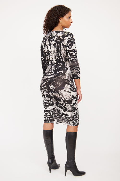 Roberto Cavalli B&W Pattern Long Sleeve Dress