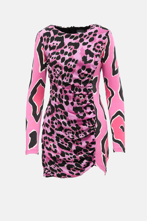 Just Cavalli Ruched Printed Mini Dress
