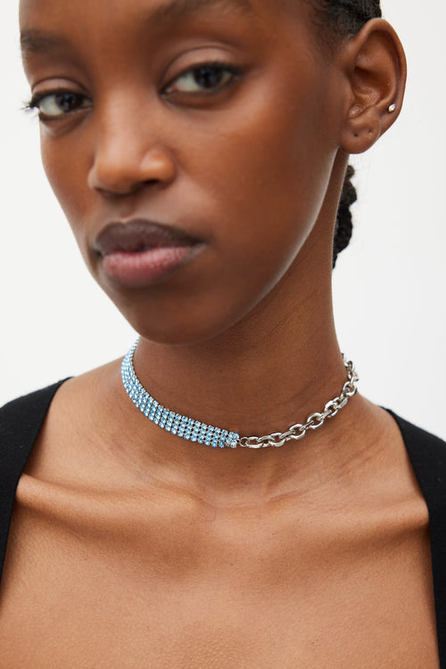 Justine Clenquet Silver & Blue Shannon Crystal Necklace