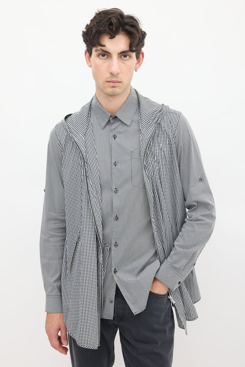 Juun.J Black & White Cotton Gingham Layered Shirt Jacket