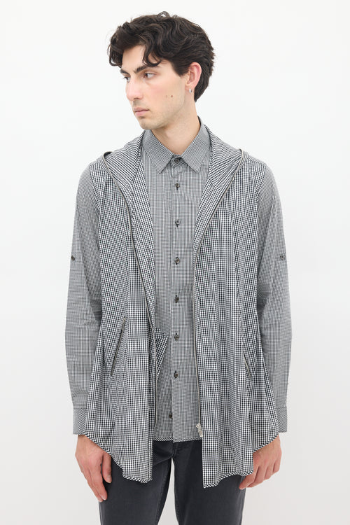 Juun.J Black & White Cotton Gingham Layered Shirt Jacket