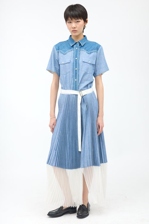 Sacai Chambray Pleated Wrap Dress
