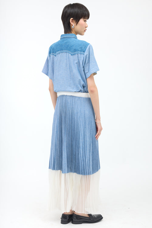 Sacai Chambray Pleated Wrap Dress