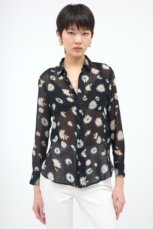 Saint Laurent Wool Sheer Floral Blouse
