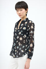 Saint Laurent Wool Sheer Floral Blouse
