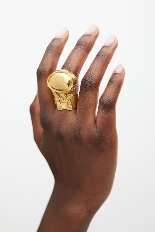 Saint Laurent Gold Arty Textured Ring