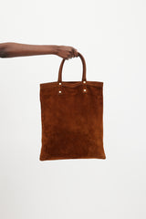 Lanvin Dark Brown & Gold Suede Tote