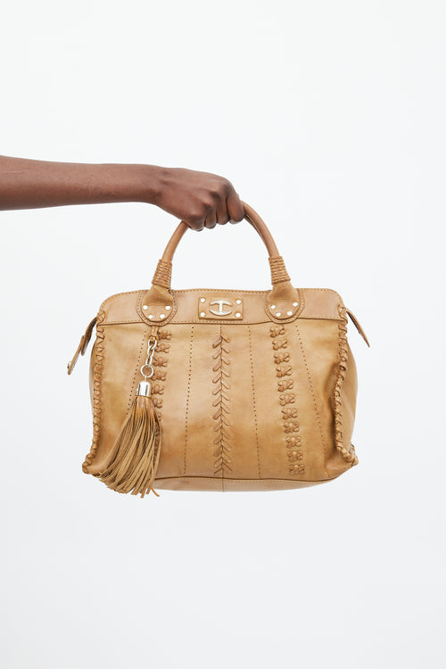 Roberto Cavalli Brown Leather Braided Tassel Bag