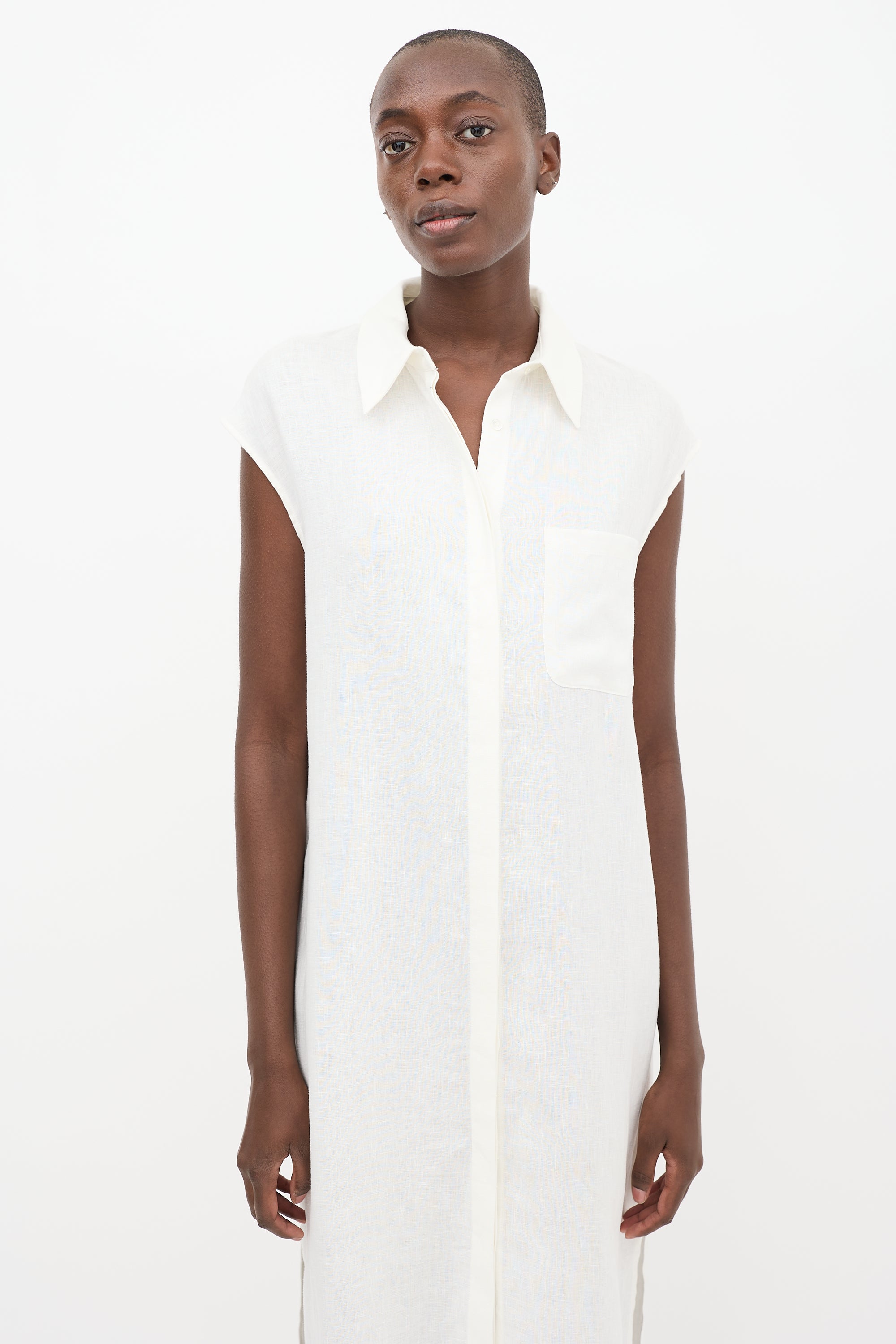 Loulou Studio // White Linen Myrtoan Sleeveless Shirt Dress VSP Consignment Loulou Studio // White Linen Myrtoan Sleeveless Shirt Dress VSP Consignment