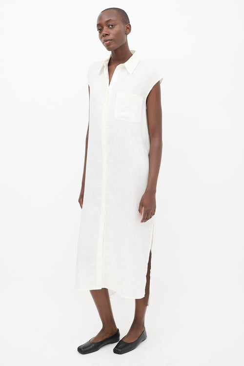 Lou Lou Studio White Linen Myrtoan Sleeveless Shirt Dress