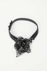 Lanvin Leather & Metal Flower Choker Necklace