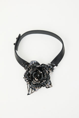 Lanvin Leather & Metal Flower Choker Necklace