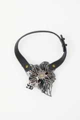 Lanvin Leather & Metal Flower Choker Necklace