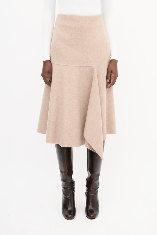 Kuho Beige Wool & Cashmere Draped Skirt