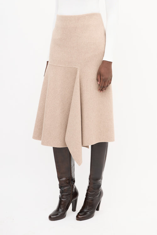 Kuho Beige Wool & Cashmere Draped Skirt