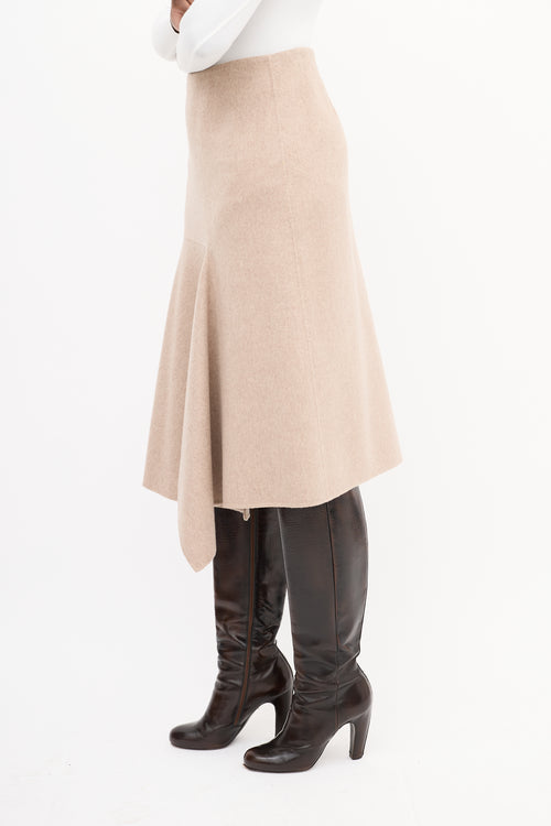 Kuho Beige Wool & Cashmere Draped Skirt