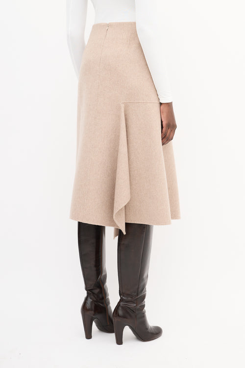 Kuho Beige Wool & Cashmere Draped Skirt