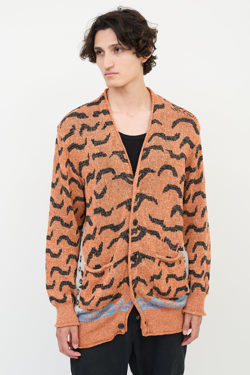 Kapital Orange & Multicolour Linen & Cotton Patterned Cardigan