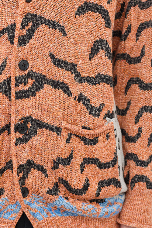 Kapital Orange & Multicolour Linen & Cotton Patterned Cardigan